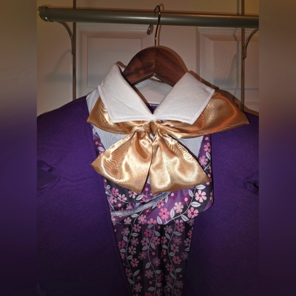 Willy Wonka Halloween Costume Purple Blazer with Gold Bow and Floral Scarf